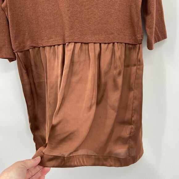 Soft Surroundings Odette Peplum Blouse Size M Brown Tunic Top Mixed Media - Picture 3 of 8